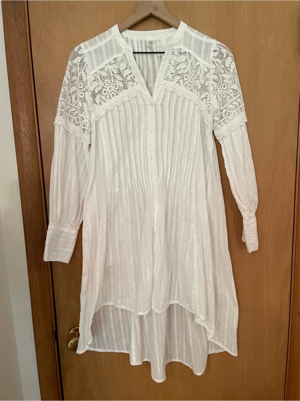 Feather & Bone Anthropologie Cotton Boho High Low Button Down Blouse Size XS